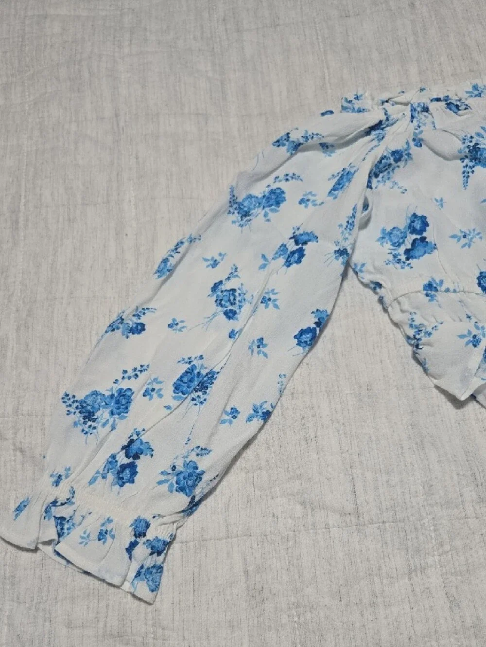 Zara White Blouse with Blue Floral Print